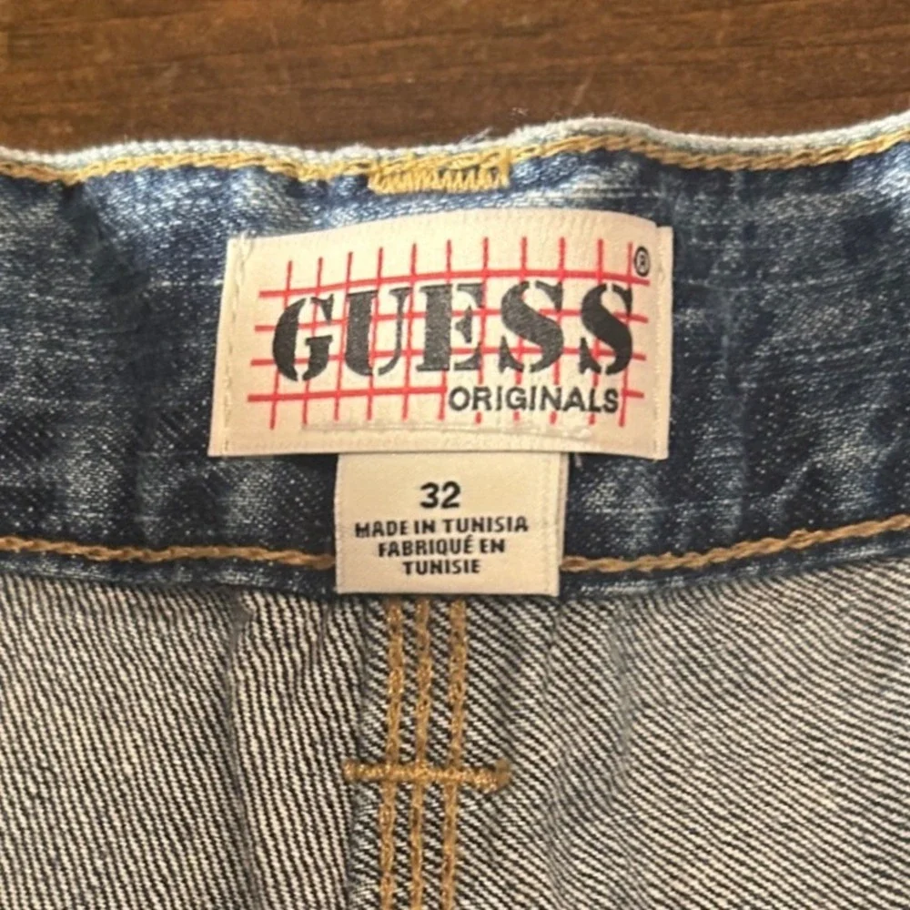 Guess Paint Splatter Carpenter Jean Shorts Cargo 32 Utility Denim Grunge 90s